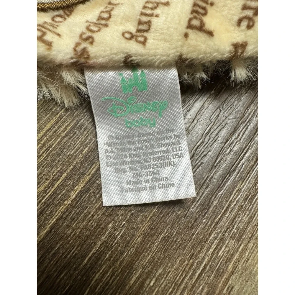 Disney Winnie the Pooh Baby Security Blanket Lovey Tan Script Quotes Plush Bear‎